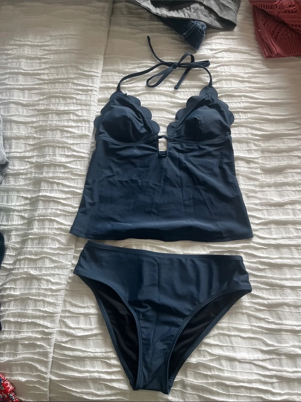 Cupshe Navy Scallop Halter Tankini Top with Matching Bikini Bottoms